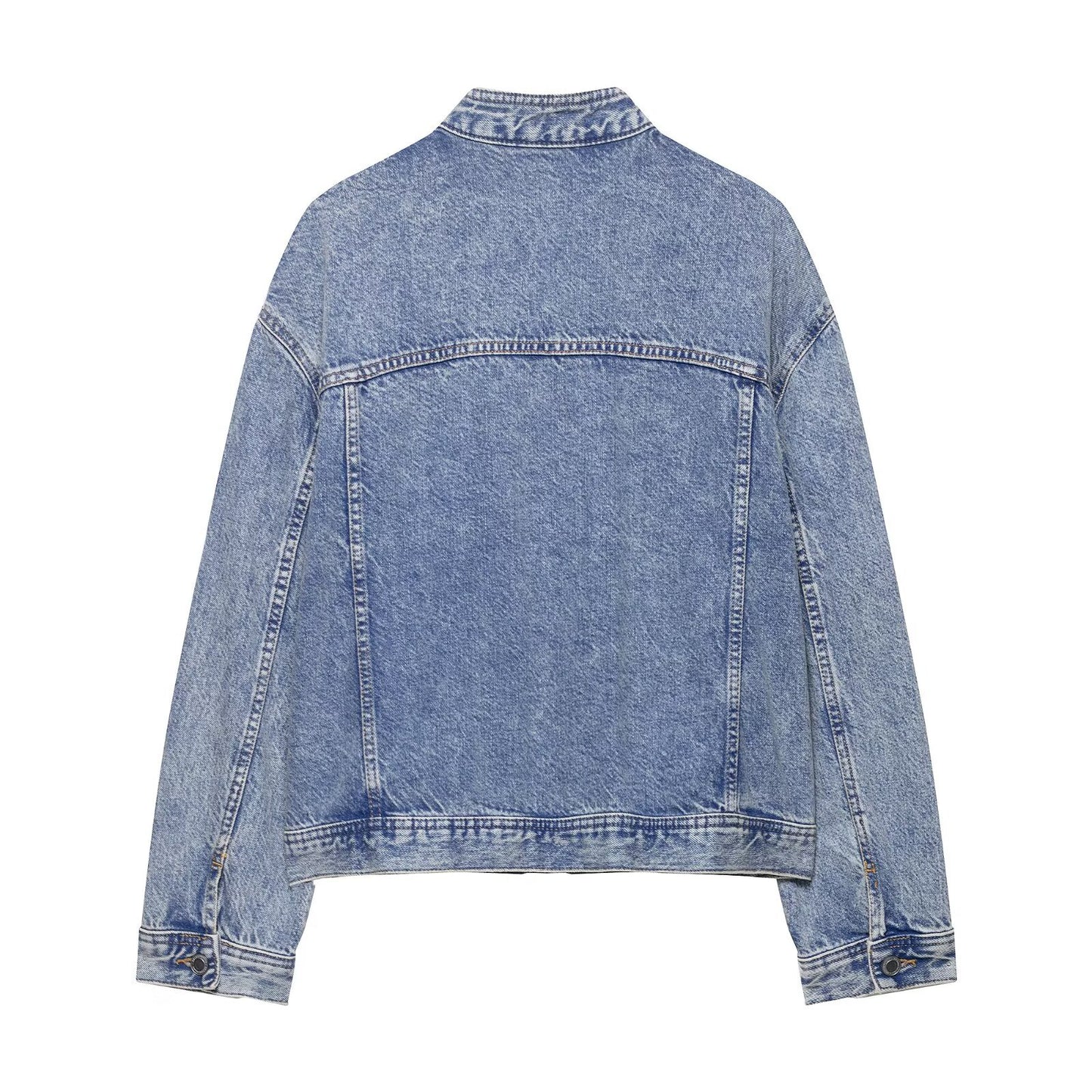 Single breasted long sleeved denim distressed jacket for women