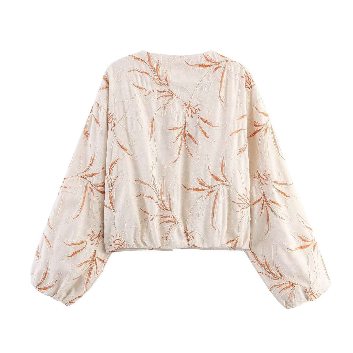 Round neck long sleeved zipper embroidered jacket for women