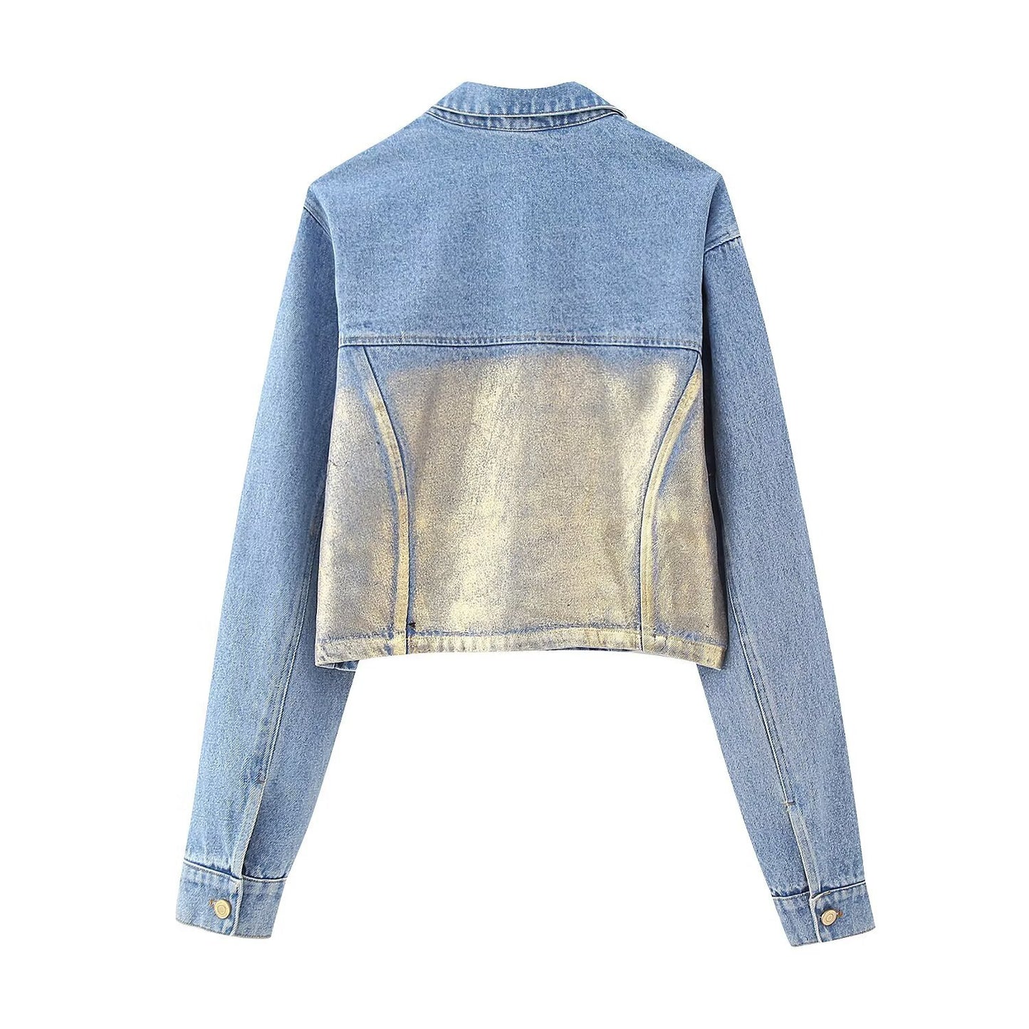 Flip collar washed denim short jacket
