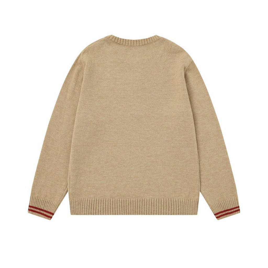 Embroidery Design  Henley Neck  Loose  Knit Sweater