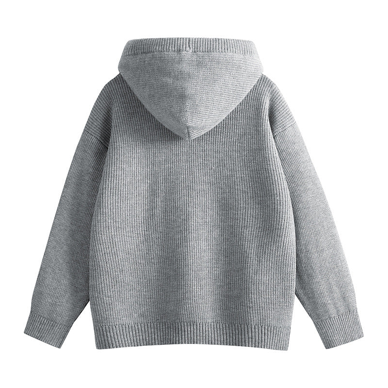Casual Vintage  Hooded Half-Button Knit Sweater