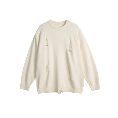 Plain Color Crew Neck Loose Fit Unisex Knit Sweater