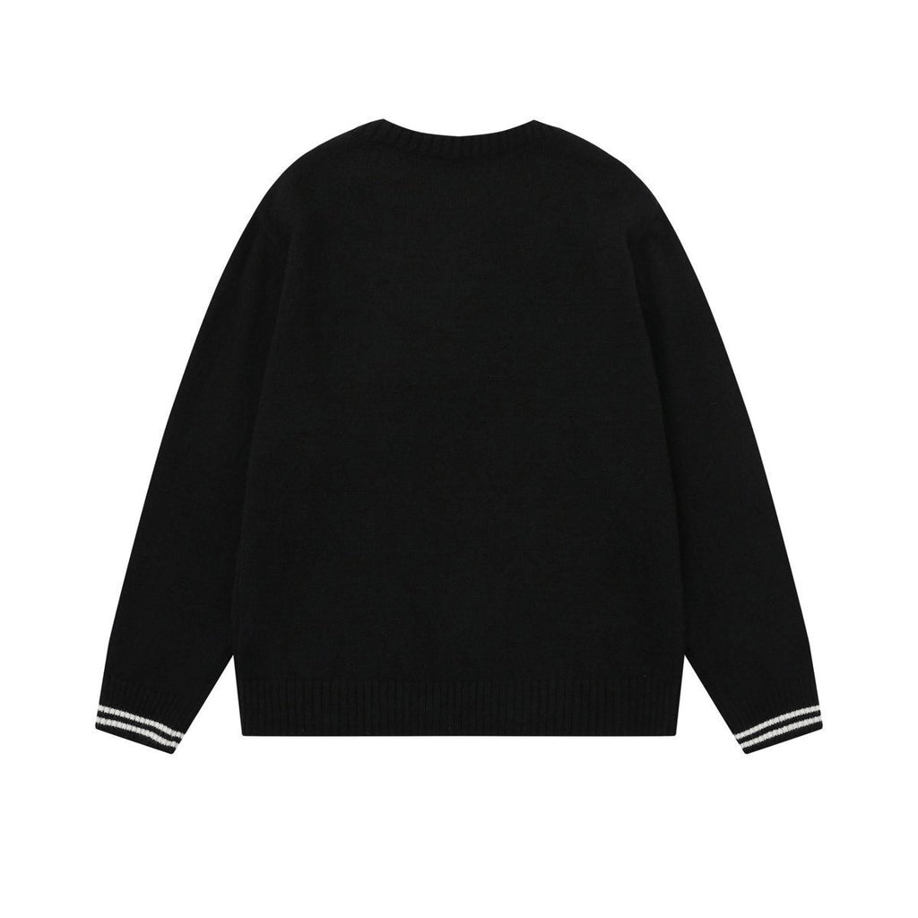 Embroidery Design  Henley Neck  Loose  Knit Sweater